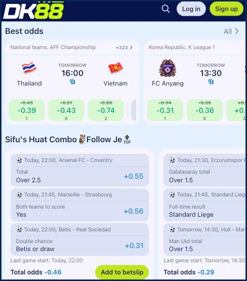 Dashking88 football betting odds and betslip